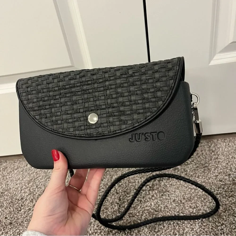 JU’STO Modular Black Woven crossbody flap bag